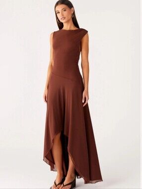 NWT Peppermayo Danika Maxi Dress Asymmetric Brown High-Low Evening Gown Dress 4